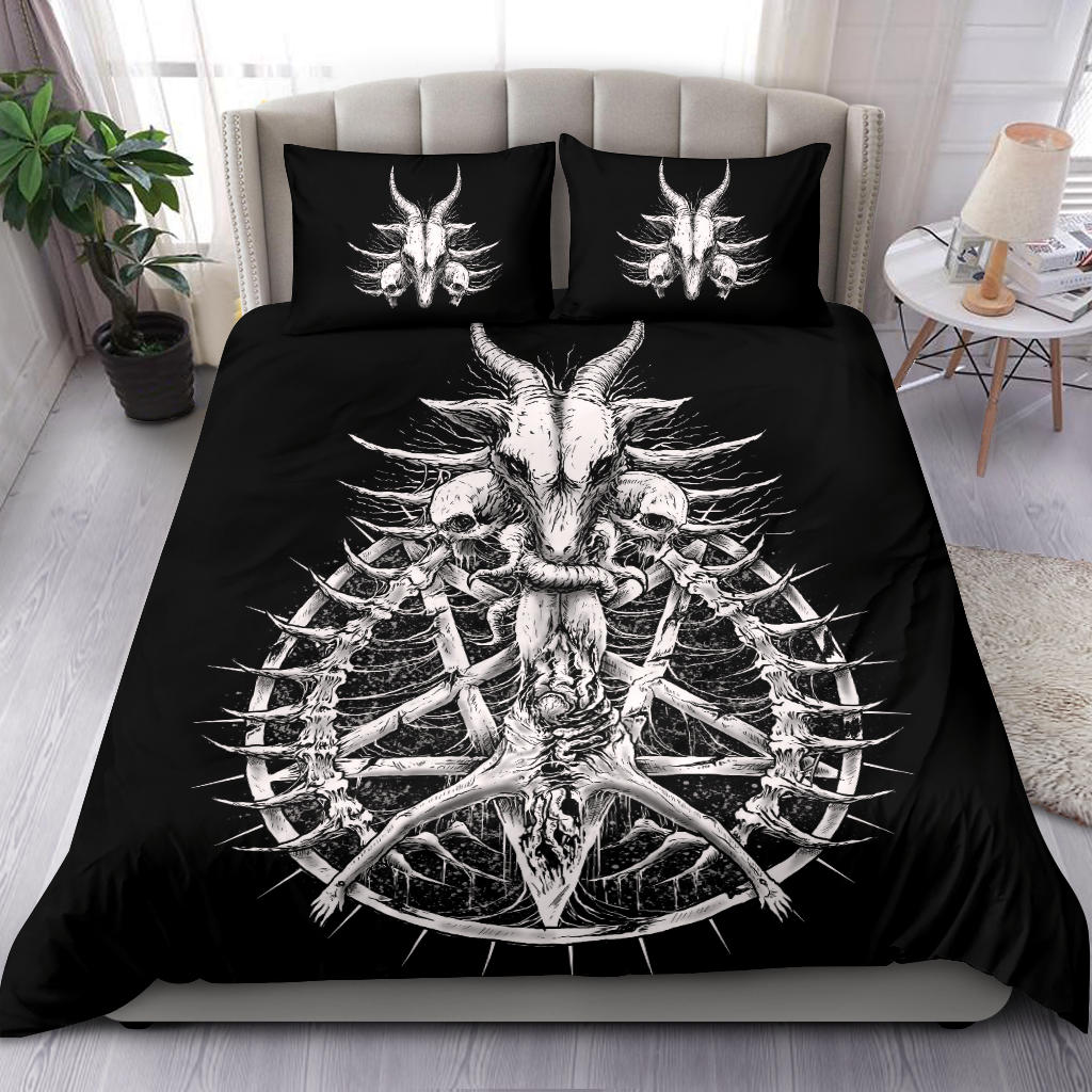Satanic Skull Goat Inverted Thorn Pentagram Head To Heavy Savior 3 Piece Duvet Set