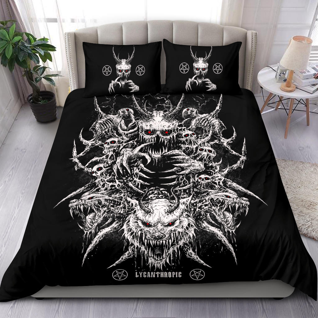 Skull Demon Wolf Inverted Pentagram Red Eye Demon pillow Version 3 piece Duvet Se