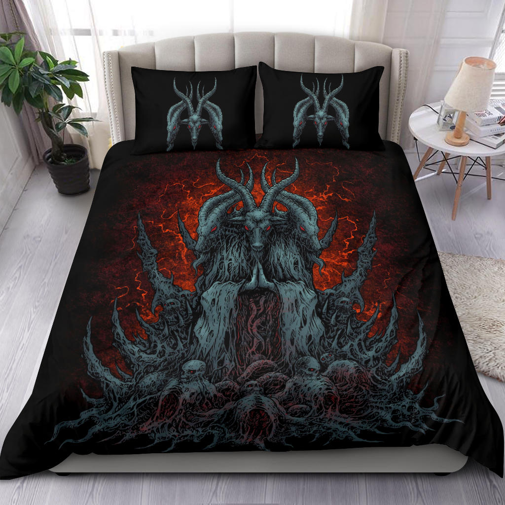 Skull Satanic Goat 3 Piece Duvet Set  Goat Pillow Cover Version