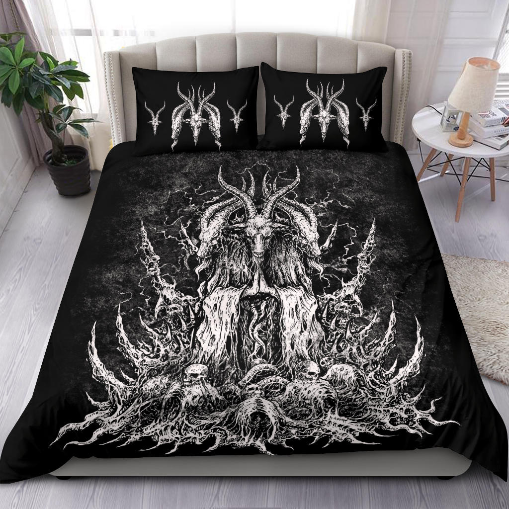 Satanic Skull Goat 2nd Version With Inverted Pentagram Goat Head Pillow Covers