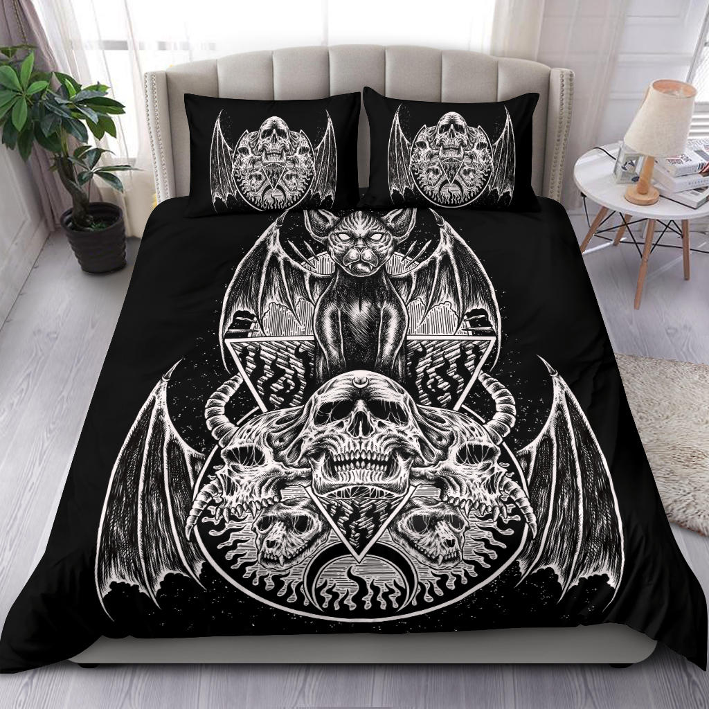 Skull Gothic Bat Wing Demon Cat 3 Piece Duvet Set