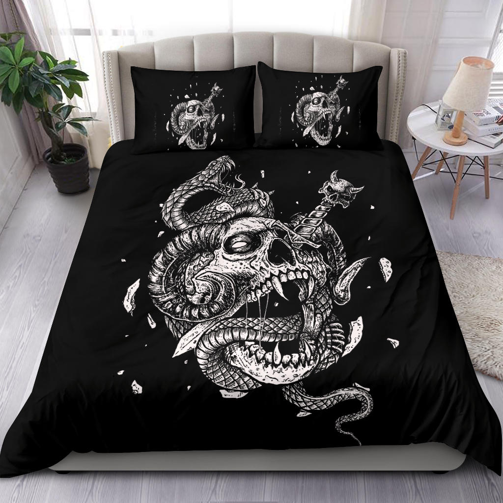 Skull Serpent Exploding Dagger Demon 3 Piece Duvet Set