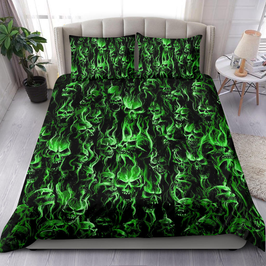 Smoke Skull Green Style 3 Piece Duvet Set