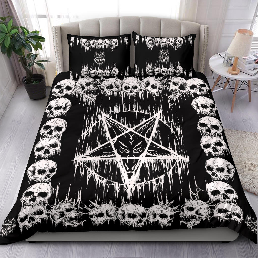 New! Skull Satanic Pentagram Drip 3 Piece Duvet Set