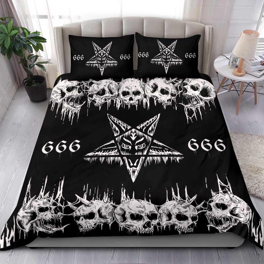 Skull Satanic Pentagram 666 Drip 3 Piece Duvet Set