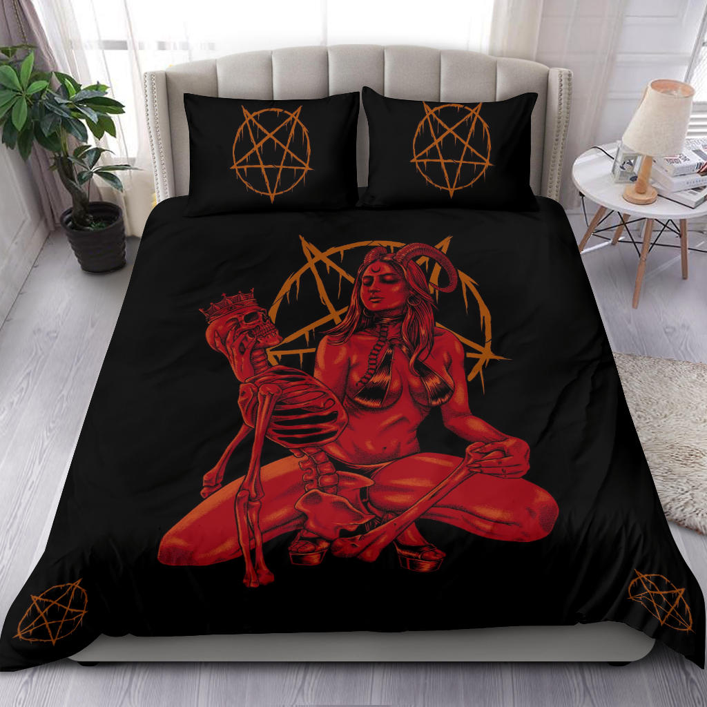 Skull Satanic Pentagram Occult Demon 3 Piece Duvet Set Color Version