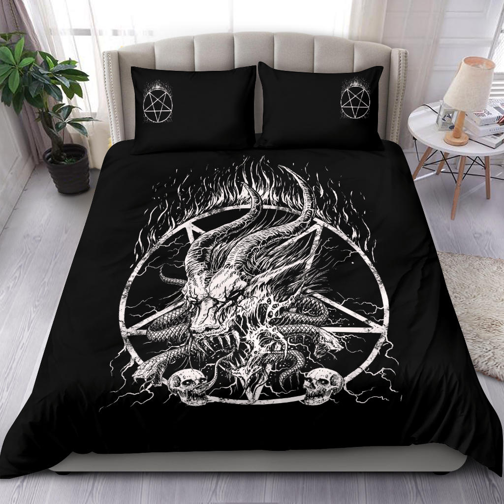 Skull Satanic Pentagram Satanic Goat Demon Serpent 3 Piece Duvet