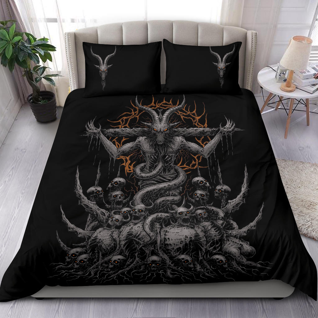 Skull Skeleton Unholy Possessed Messiah Resurrection 3 Piece Duvet Set Silver Dark