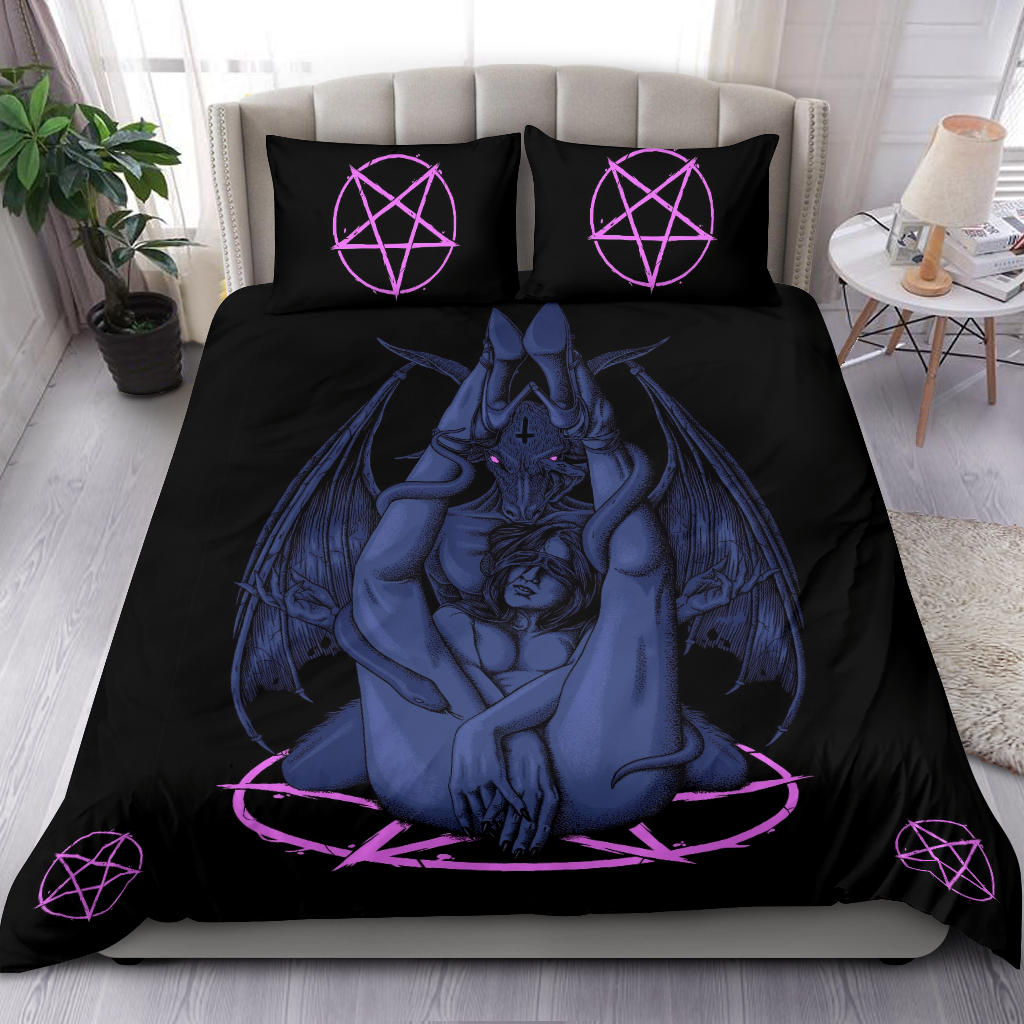 Satanic Pentagram Satanic Cross Serpent Bat Wing Demon Inception 3 Piece Duvet Set New Wild Erotic Blue Pink