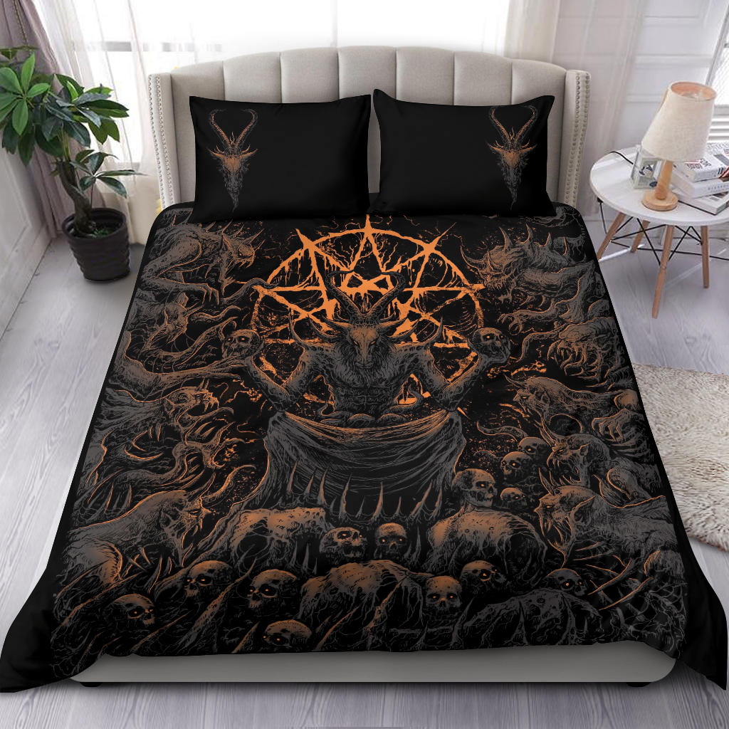 Skull Skeleton Satanic Goat Skull Trophy Demon Breed 3 Piece Duvet Set Dark Version