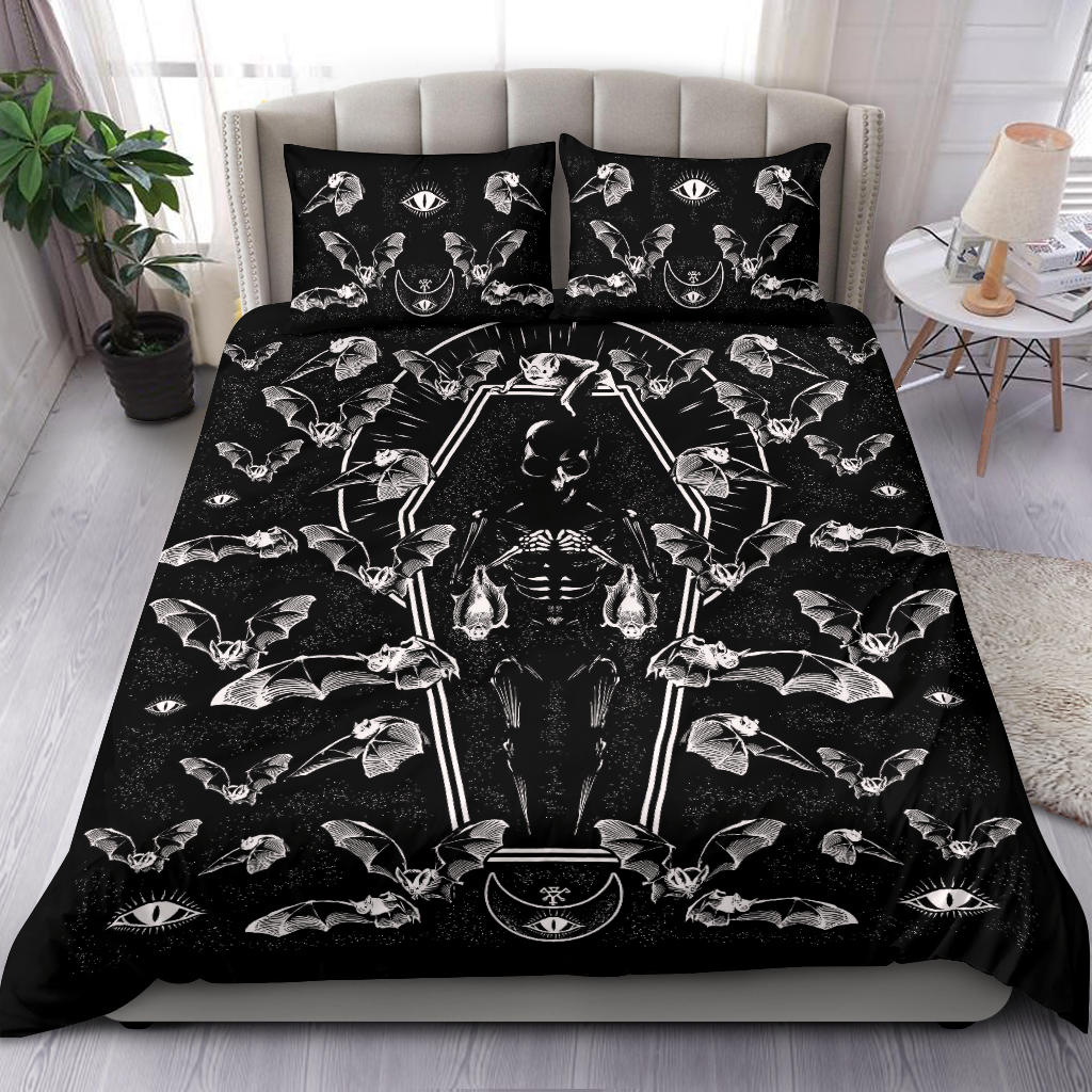 Bat Infested Cave Skeleton Coffin 3 Piece Duvet Set