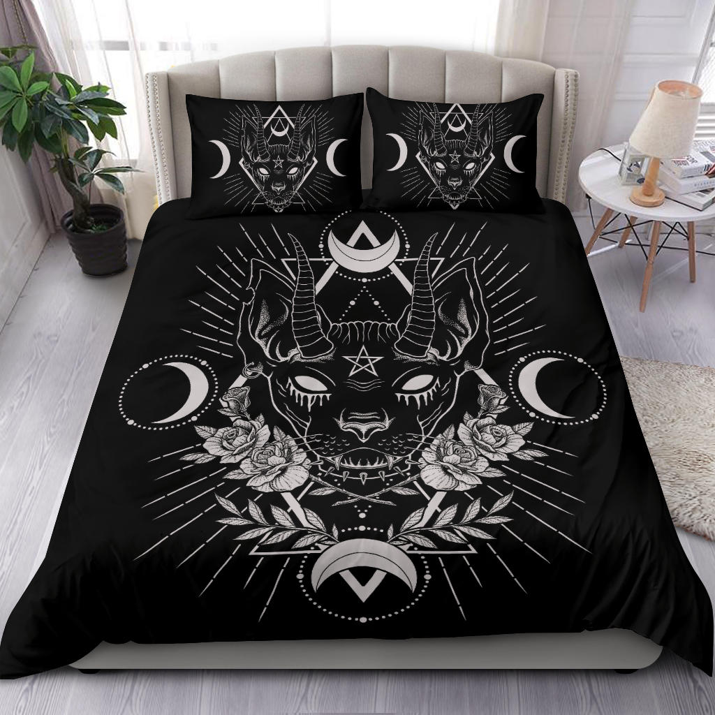 Gothic Occult Black Cat Unique Sphinx Style 3 Piece Duvet Set Awesome Demonic White Eye Black Cat Version