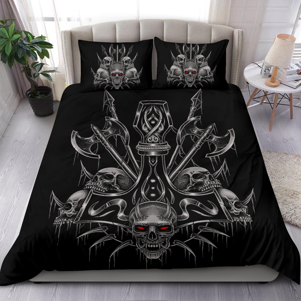 Skull Viking Thor Hammer Sword 3 Piece Duvet Set Awesome Silver Demon Red Eye