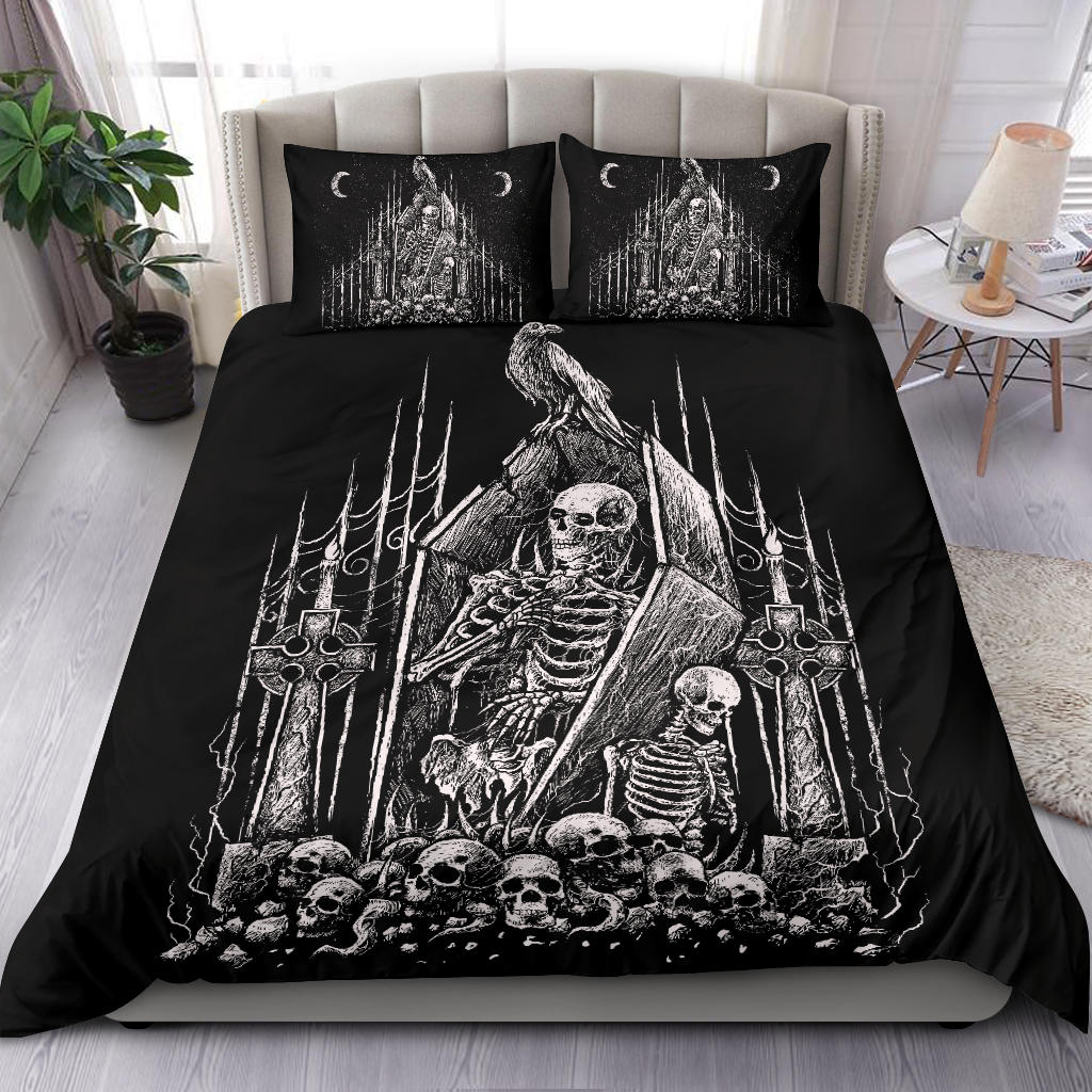 Skull Skeleton Coffin Crow Gothic 3 Piece Duvet Set