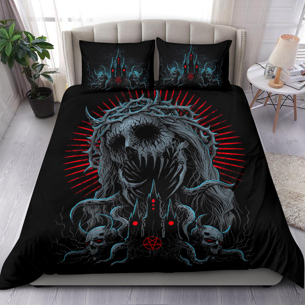 Skull Demon Zombie Savior Satanic Church 3 Piece Duvet Set Color Version