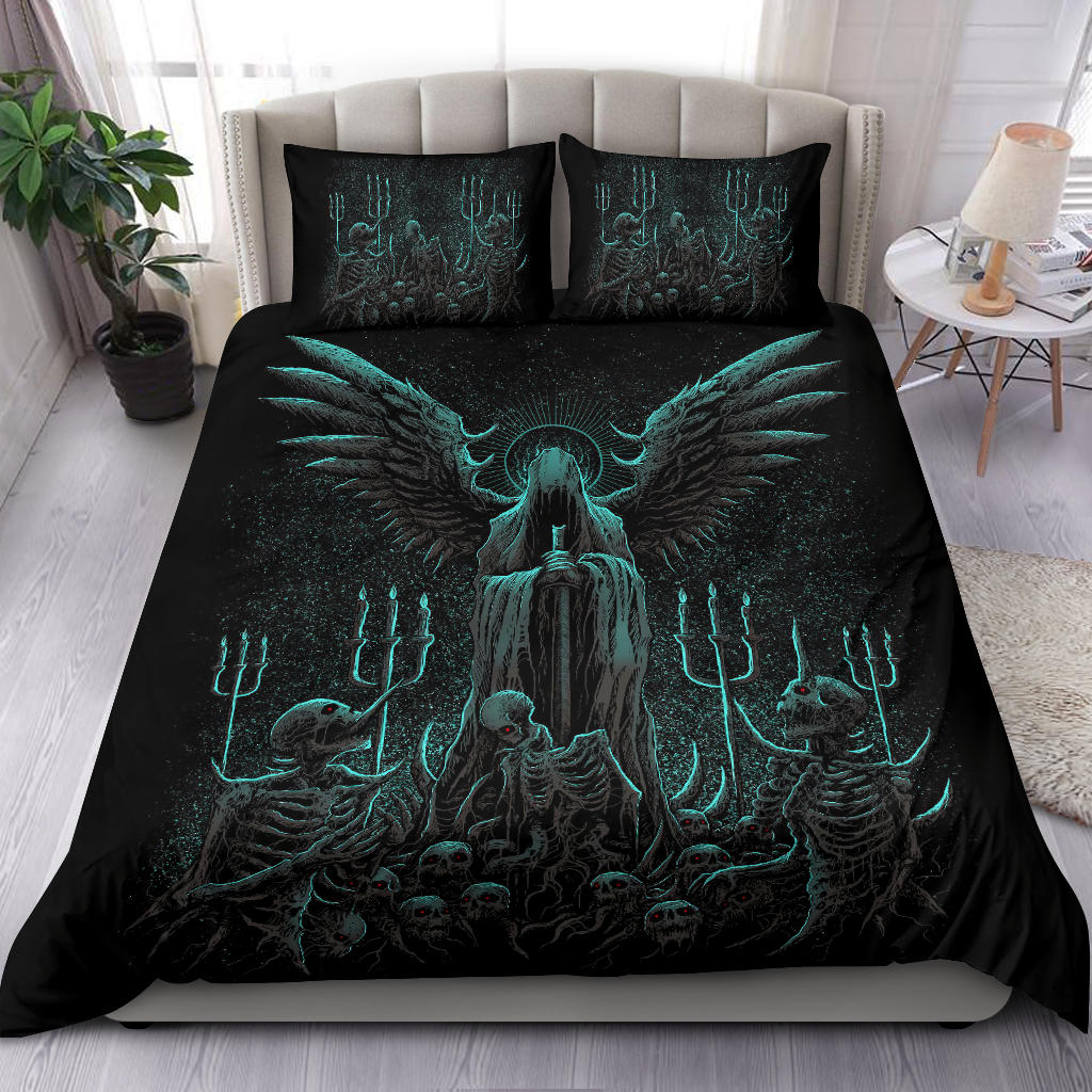 Skull Skeleton Gothic Hooded Wing Demon Sword 3 Piece Duvet Set Awesome New Color