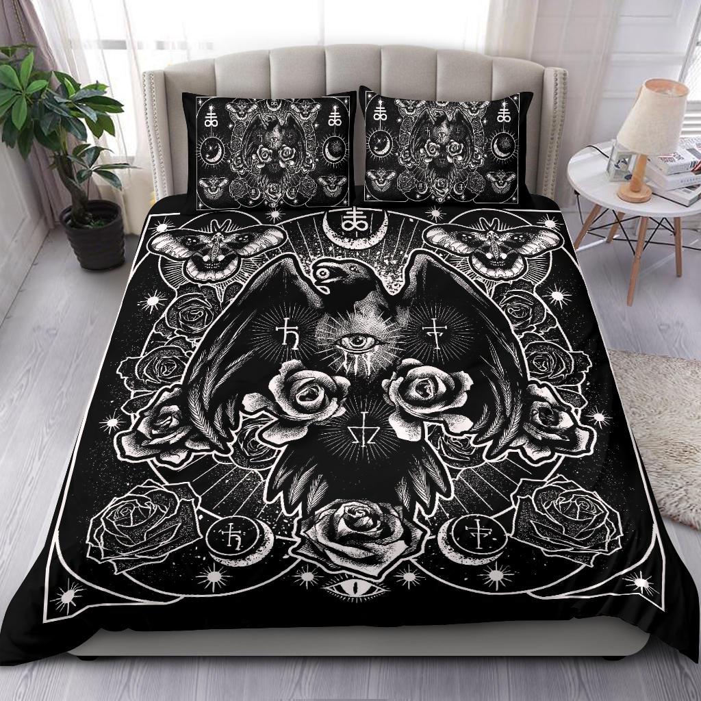 Occult Leviathan Moth Crow Eye Secret Power 3 piece Duvet Set