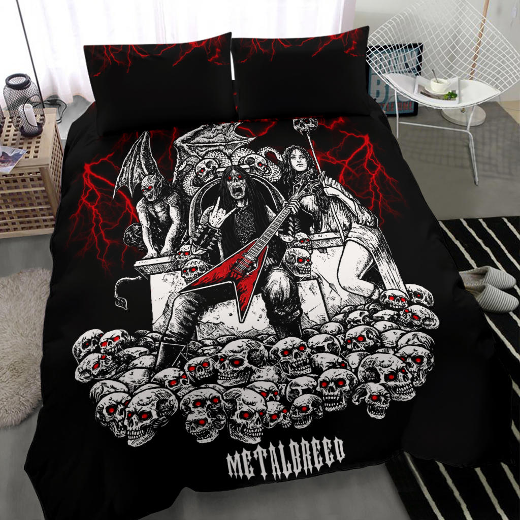 Skull Guitar Red Lightning Hell Throne Metalbreed 3 Piece Duvet Set