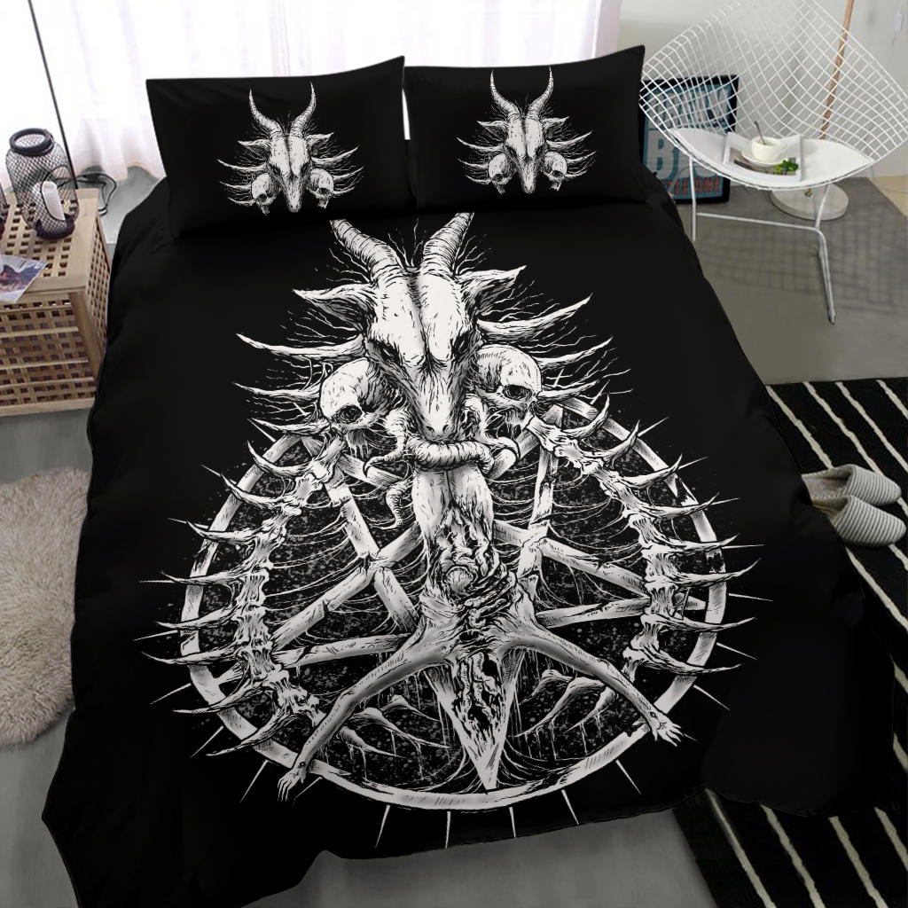 Satanic Skull Goat Inverted Thorn Pentagram Head To Heavy Savior 3 Piece Duvet Set