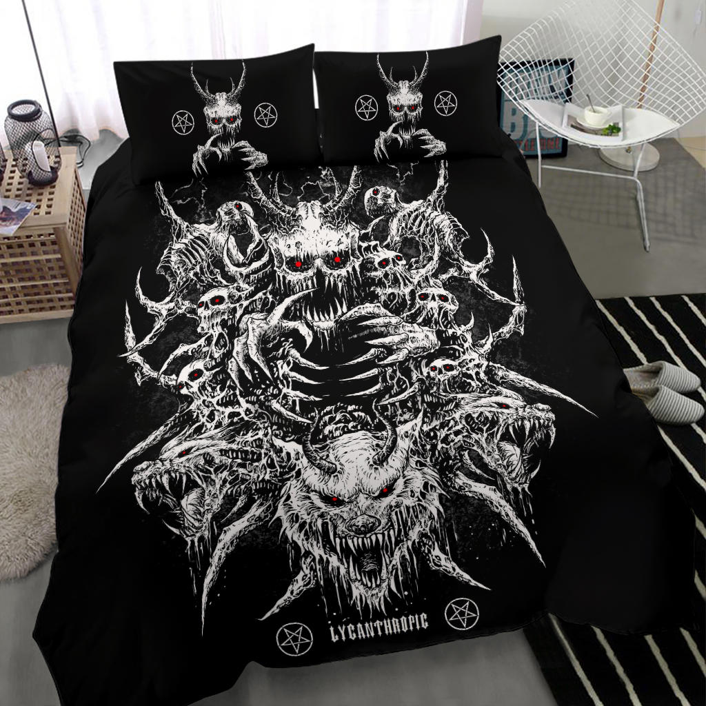 Skull Demon Wolf Inverted Pentagram Red Eye Demon pillow Version 3 piece Duvet Se