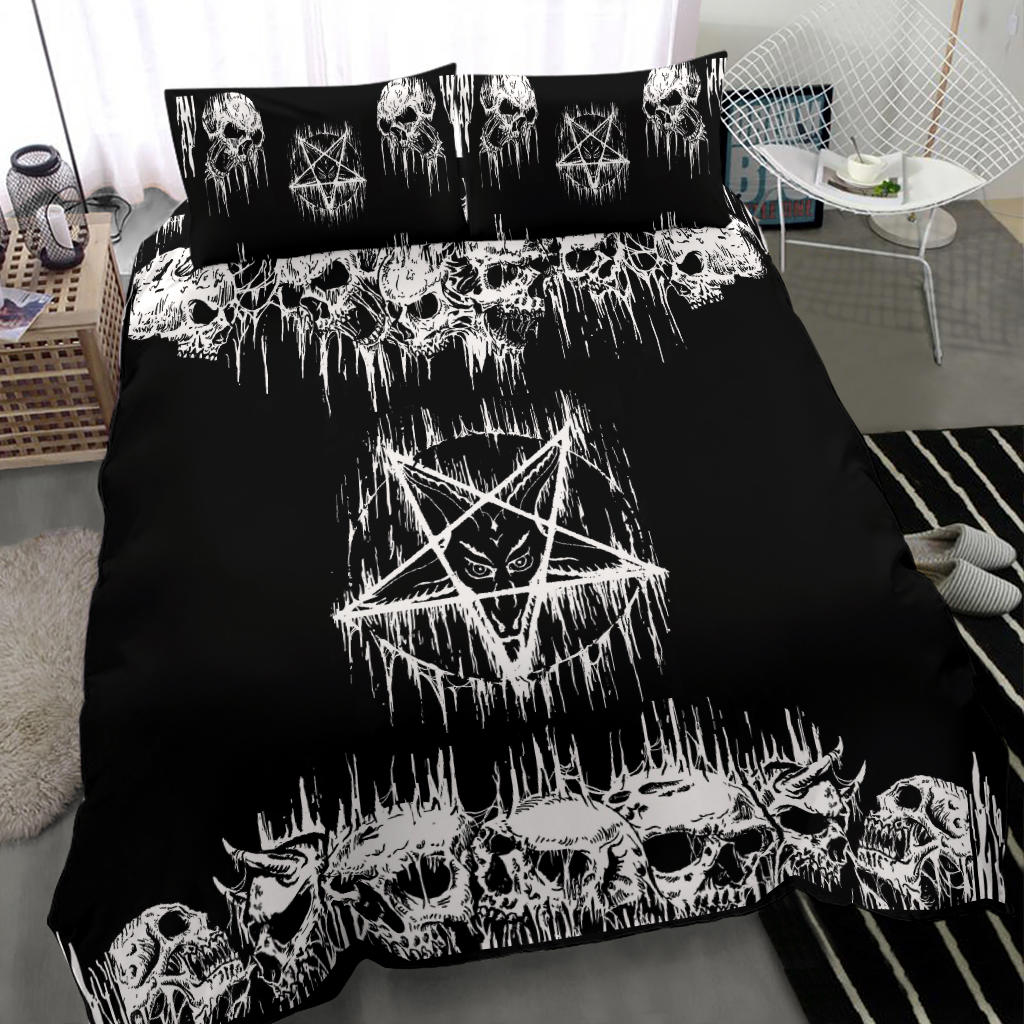 Satanic Skull Inverted Melting Pentagram 3 Piece Duvet Set
