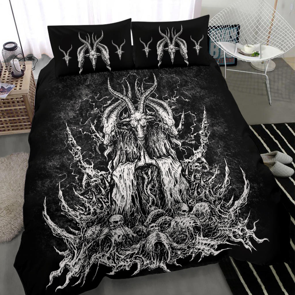 Satanic Skull Goat 2nd Version With Inverted Pentagram Goat Head Pillow Covers