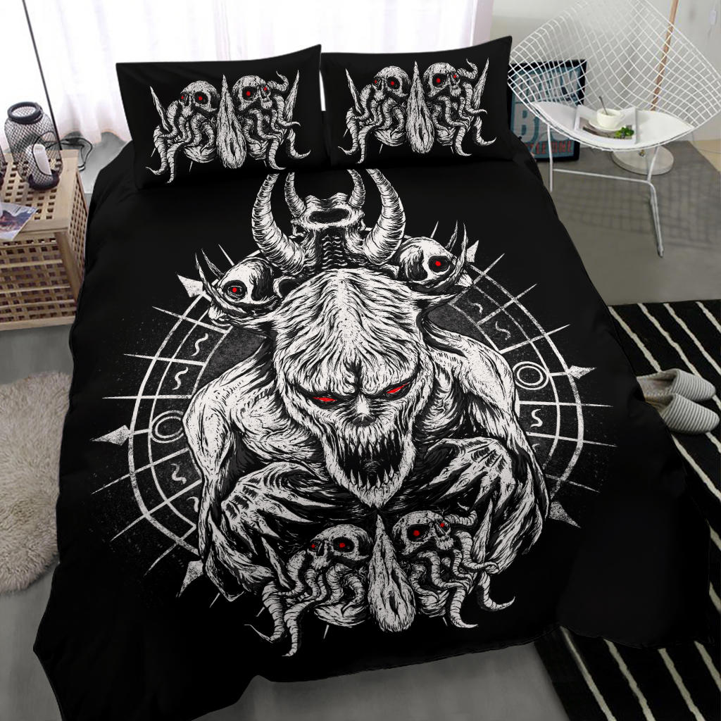 Skull Satanic Demon Black And White Red Eye Version 3 Piece Duvet Set
