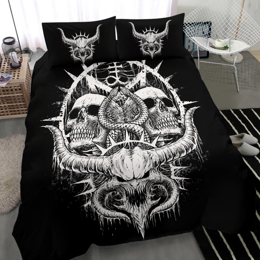 Skull Satanic Demon Serpent Black And White Black Eye Version 3 Piece Duvet Set