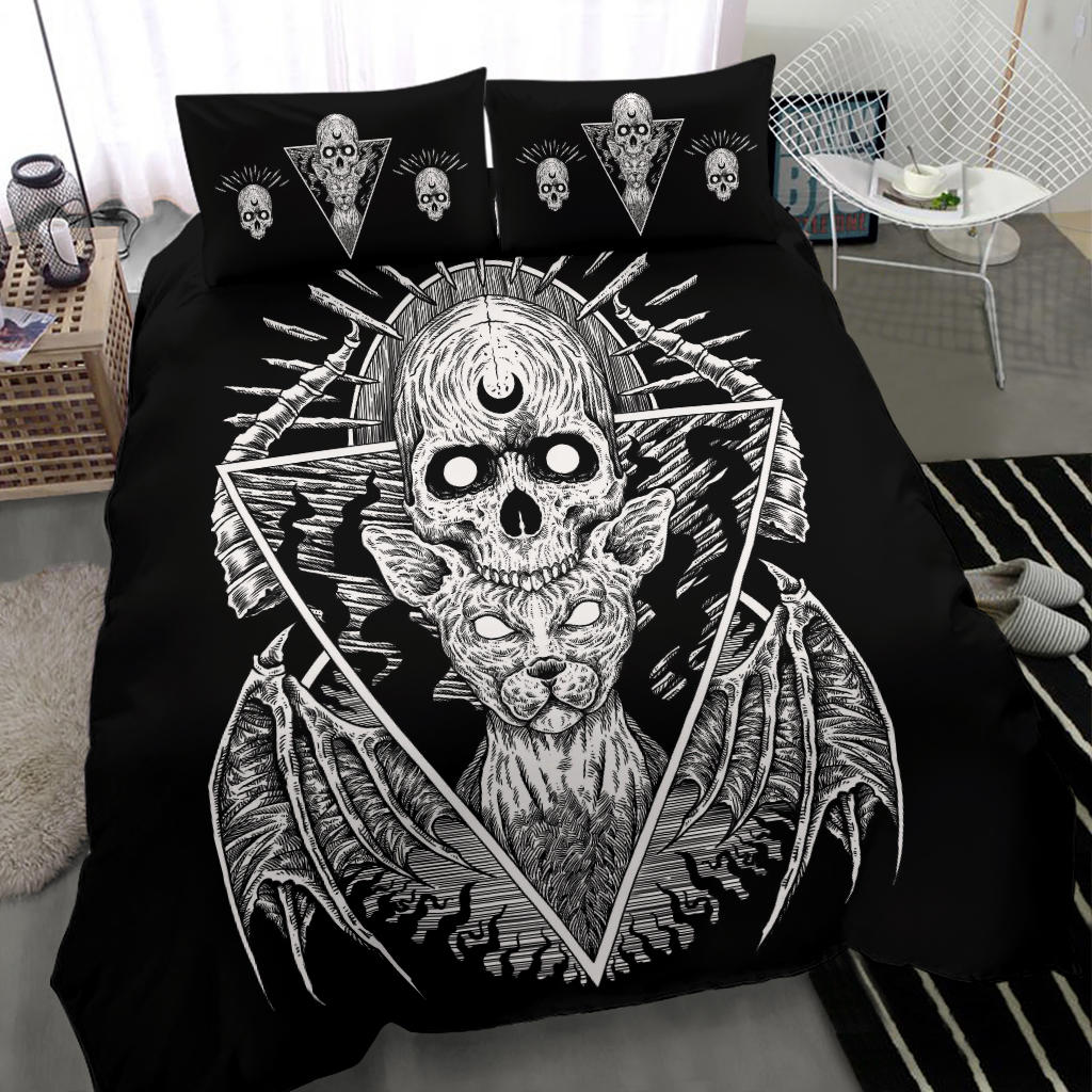 Gothic Skull Cat 3 Piece Duvet Set Black Version # 2