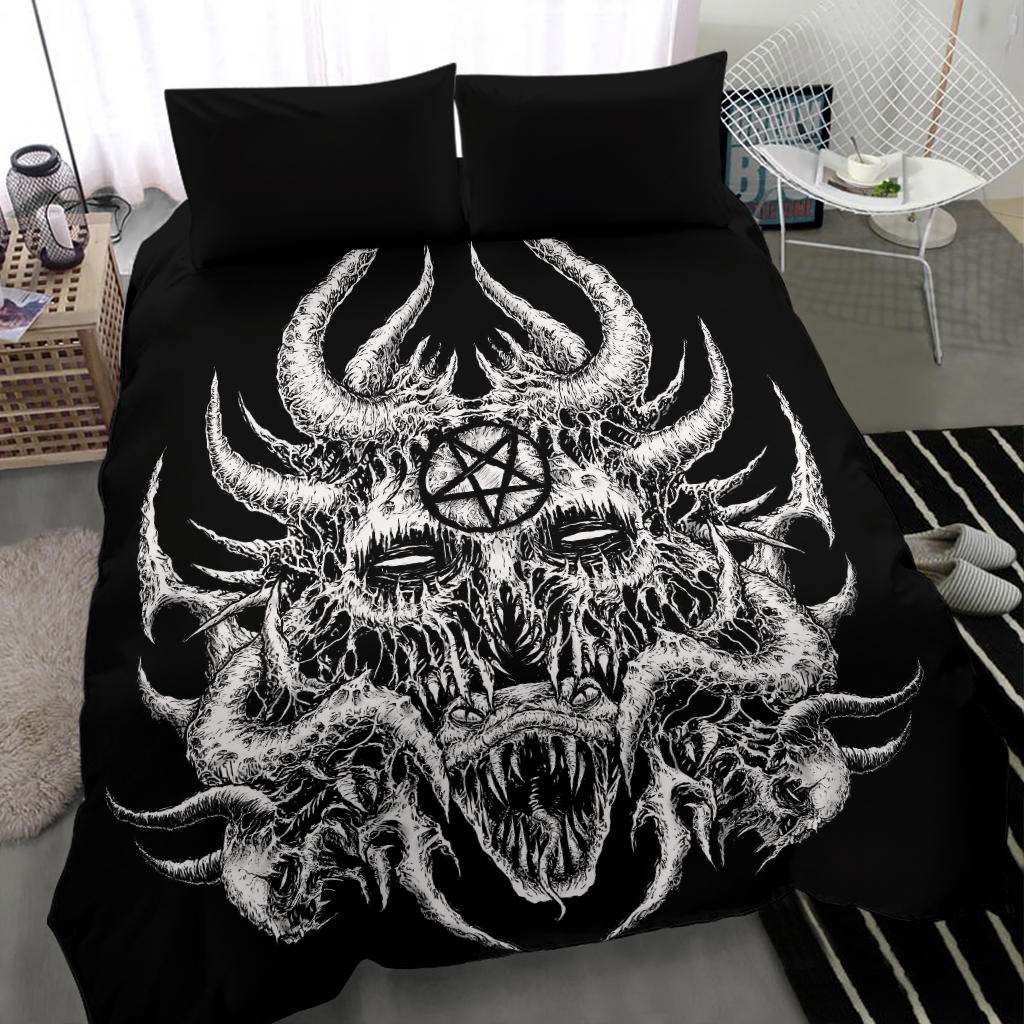 Skull Demon Serpent With Inverted Pentagram 3 Piece Duvet Set