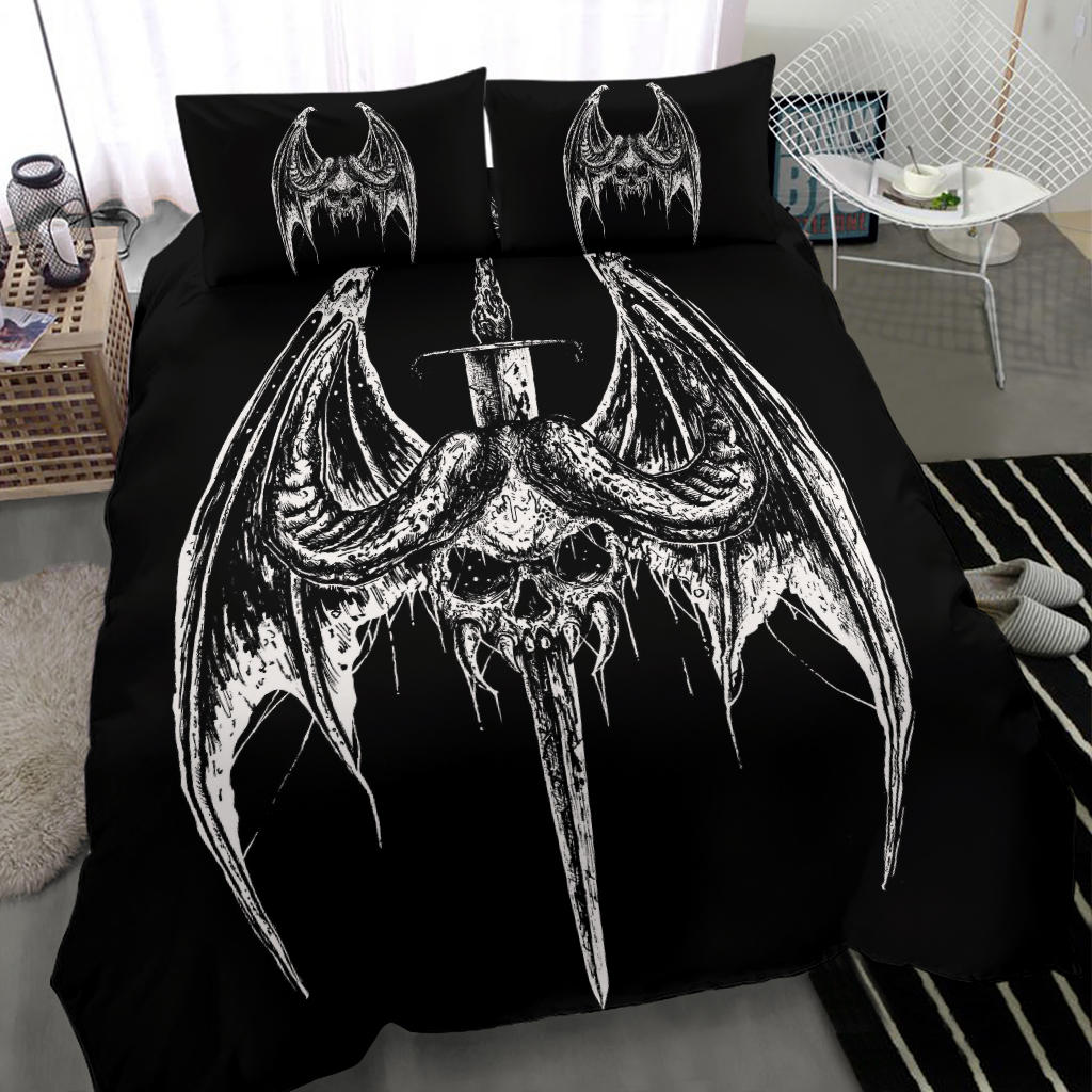 Skull Bat Wing Demon Sword 3 Piece Duvet Set