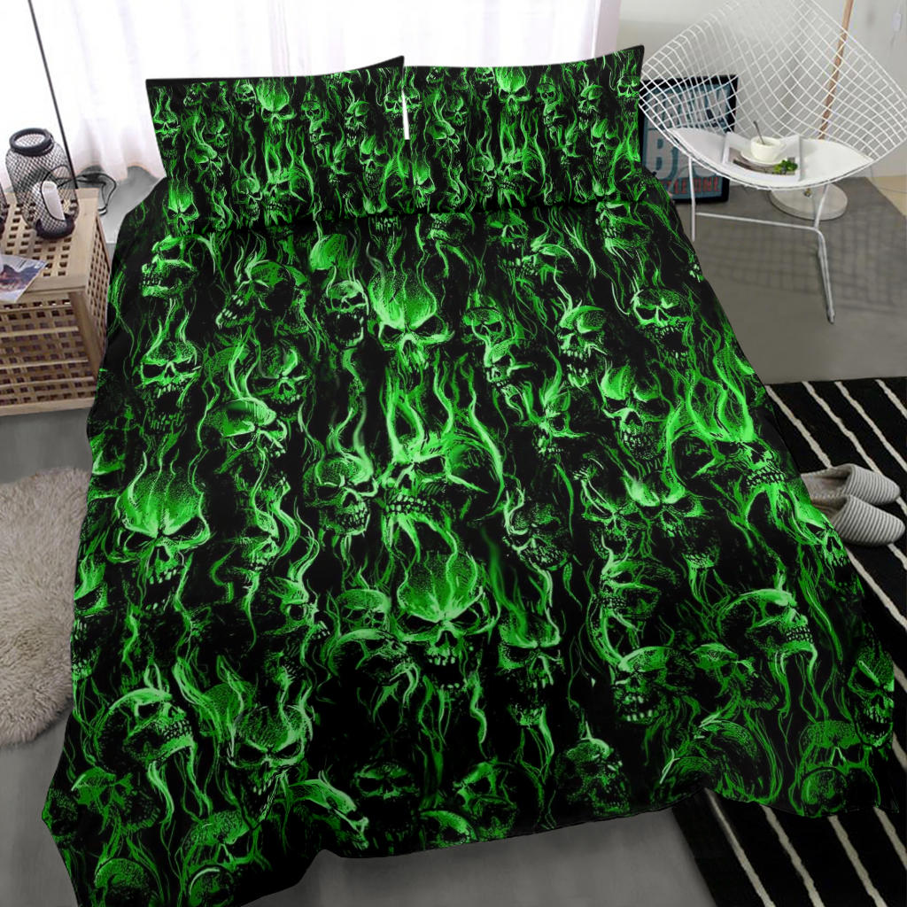 Smoke Skull Green Style 3 Piece Duvet Set