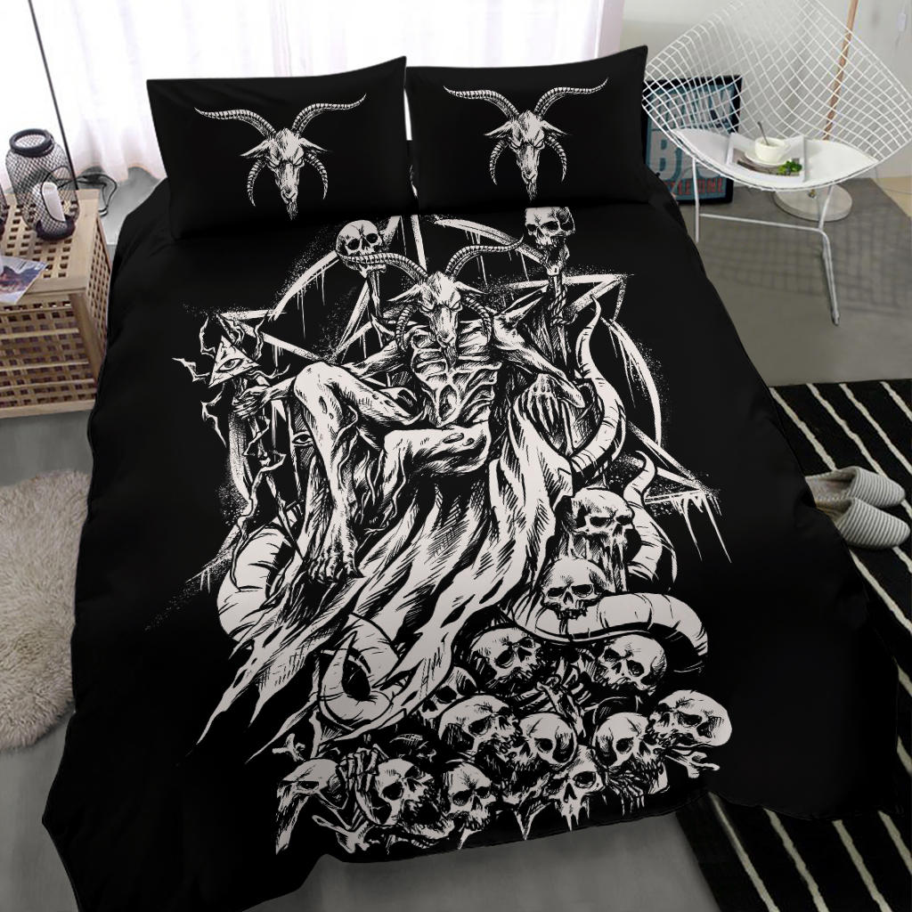 Skull Satanic Goat Impaled Skull Throne 3 Piece Duvet Set