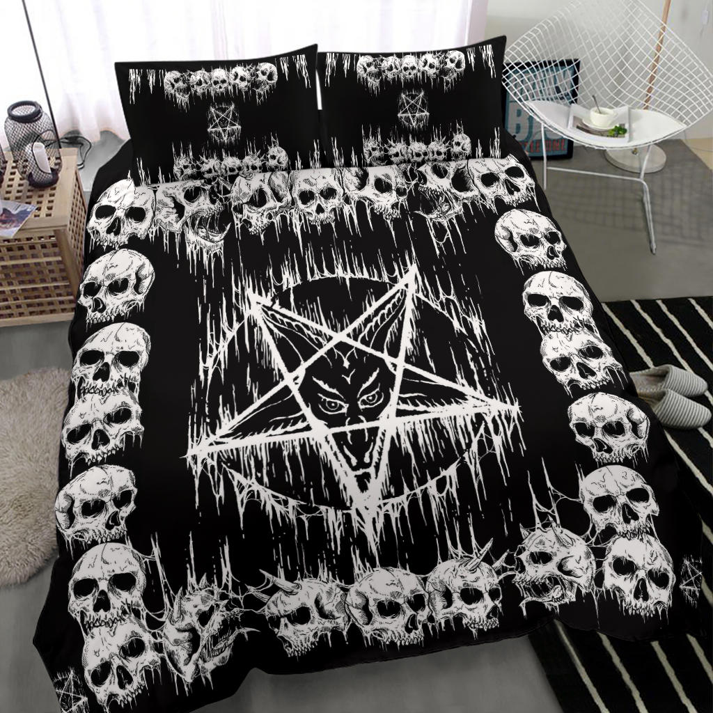 New! Skull Satanic Pentagram Drip 3 Piece Duvet Set