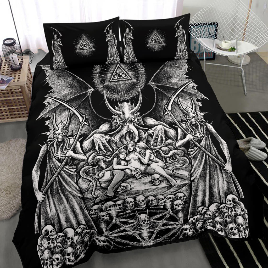 Skull Demon Satanic Pentagram Candle 3 Piece Duvet Set