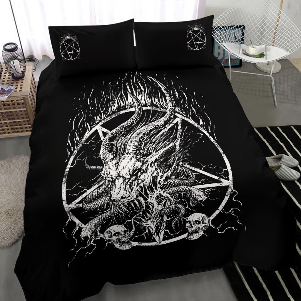 Skull Satanic Pentagram Satanic Goat Demon Serpent 3 Piece Duvet