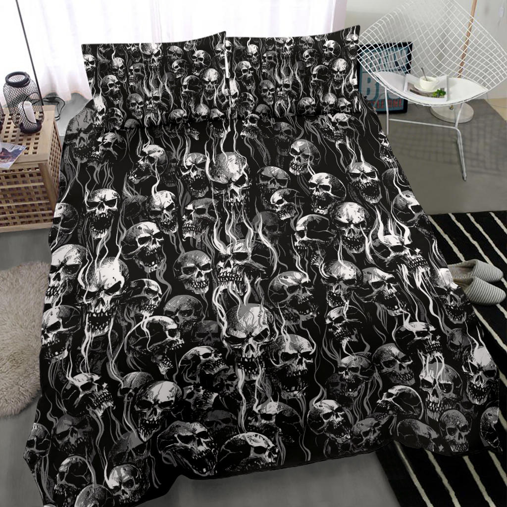 New Skull Smoke Style! 3 Piece Duvet Set Black And White