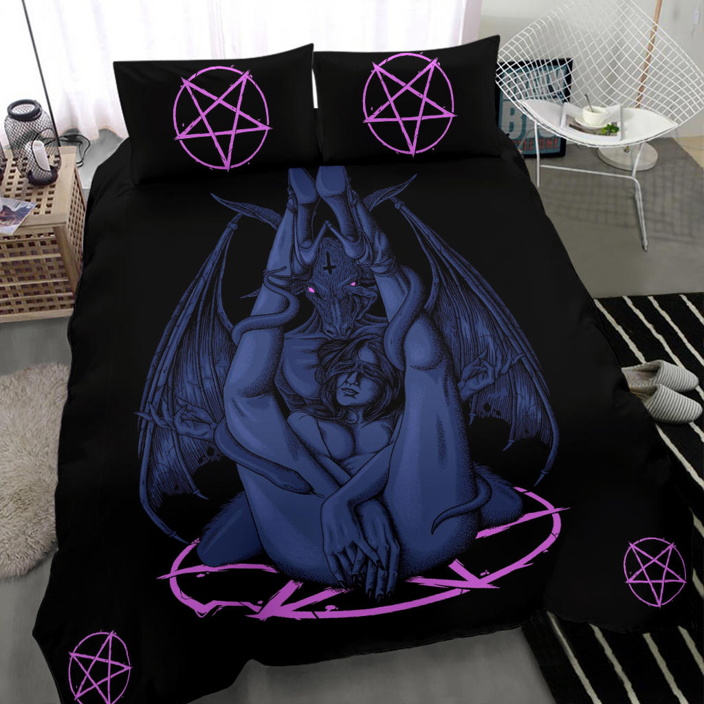 Satanic Pentagram Satanic Cross Serpent Bat Wing Demon Inception 3 Piece Duvet Set New Wild Erotic Blue Pink