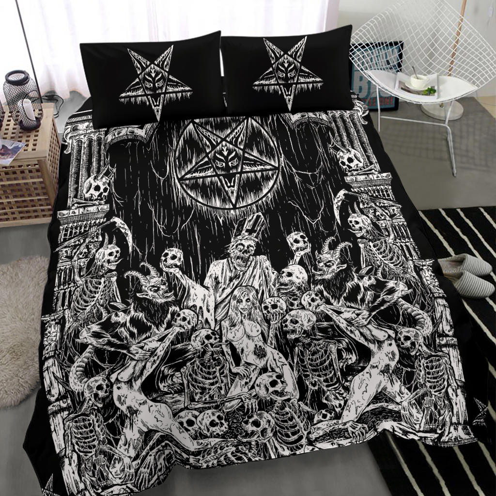 Skull Demon Satanic Pentagram Drip Doom Priest Shrine 3 Piece Duvet Set