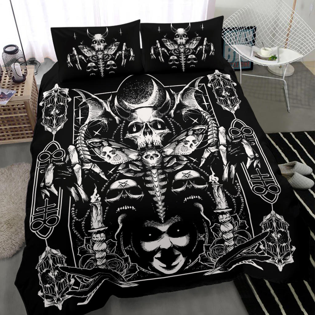 Skull Pentagram Demon Moth Cult 3 Piece Duvet Set