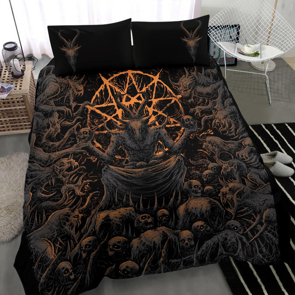 Skull Skeleton Satanic Goat Skull Trophy Demon Breed 3 Piece Duvet Set Dark Version
