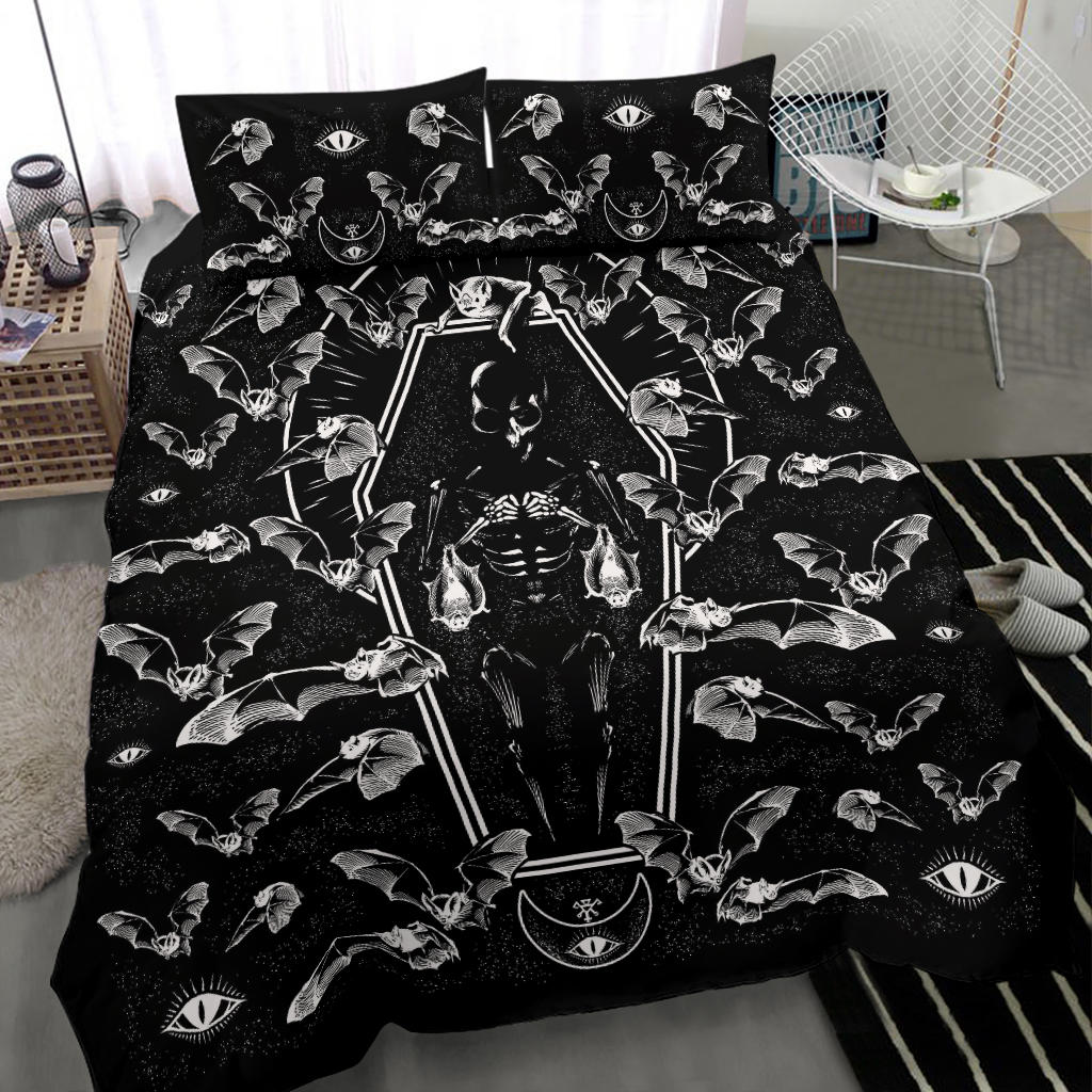 Bat Infested Cave Skeleton Coffin 3 Piece Duvet Set