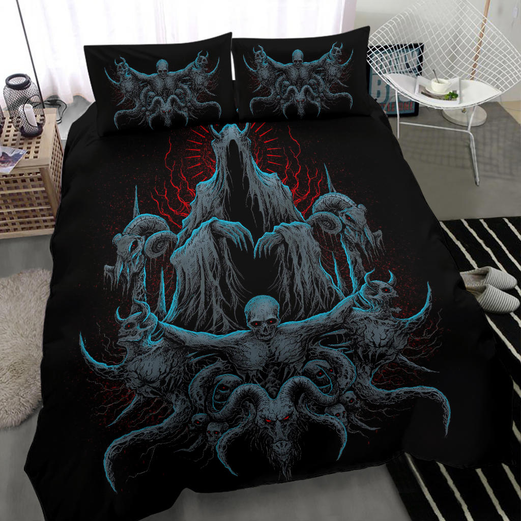 Skull Satanic Goat Demon Impaled and Crucified 3 Piece Duvet Set Color Version