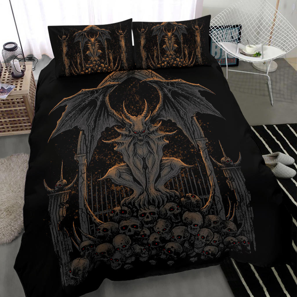 Skull Batwing Gargoyle Demon 3 Piece Duvet Set Awesome Dark Red Eye