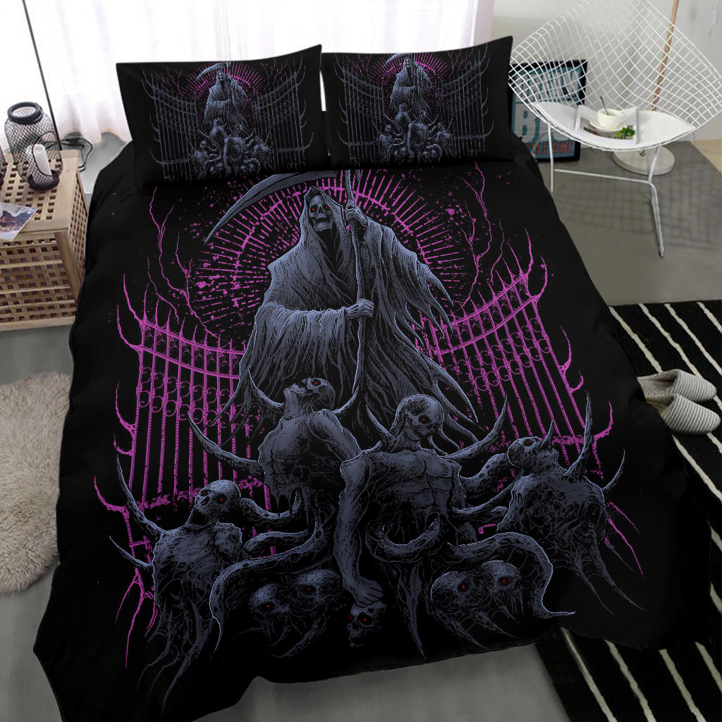 Wicked Skull Reaper Demon 3 Piece Duvet Set Awesome Night Blue Pink