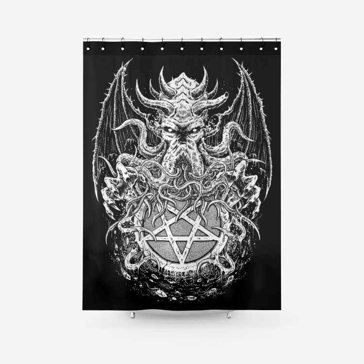 Skull Satanic Pentagram Demon Octopus Textured Fabric Shower Curtain