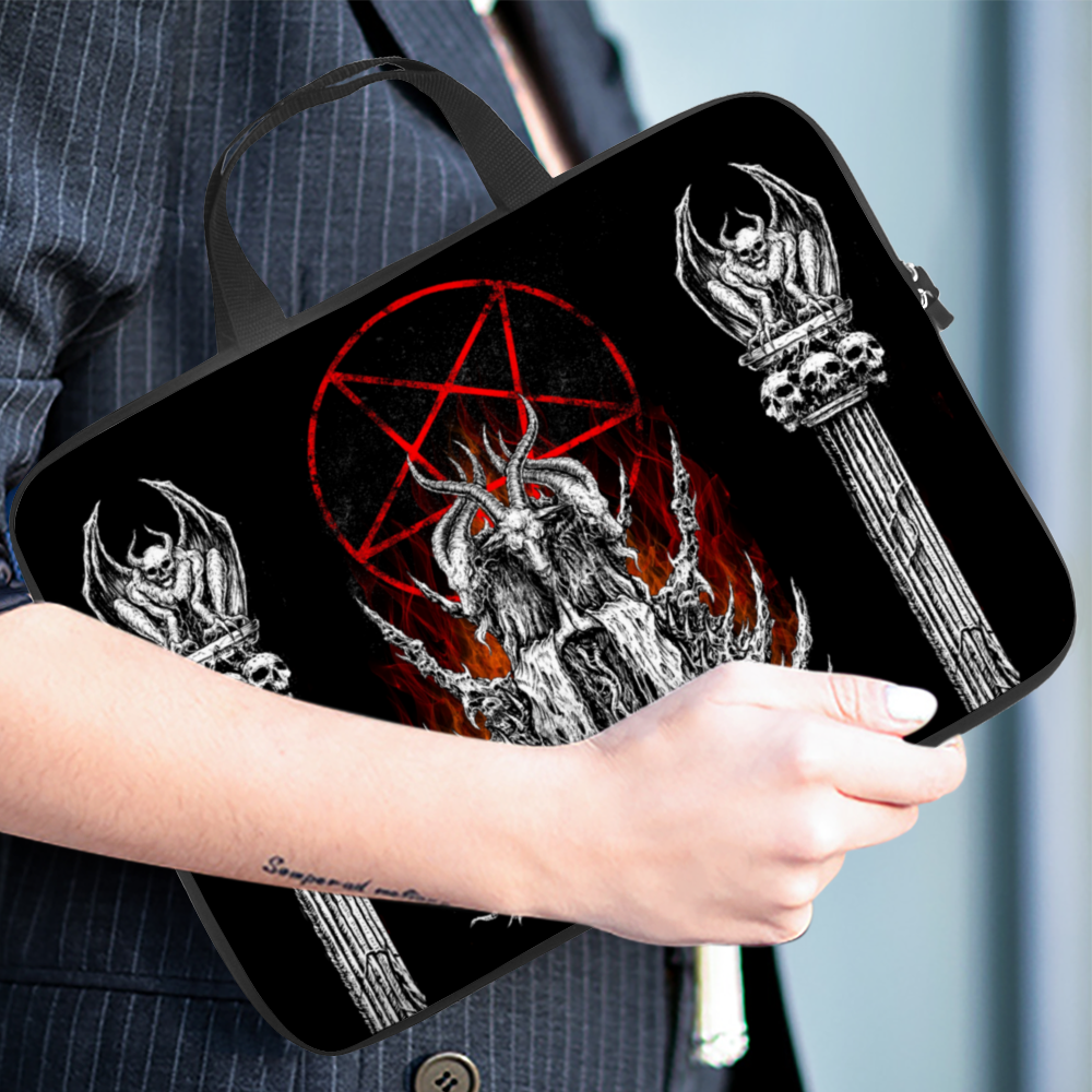 Skull Satanic Goat Satanic Pentagram Flame Laptop Bag With Handle 17"