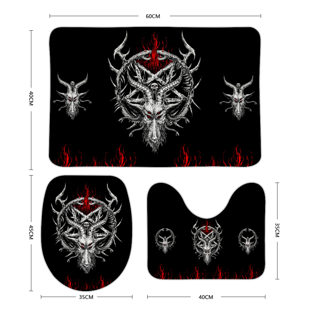Skull Satanic Goat Satanic Pentagram Serpent Ultimate Satanist 3 Piece Bathroom Set Coral Velvet