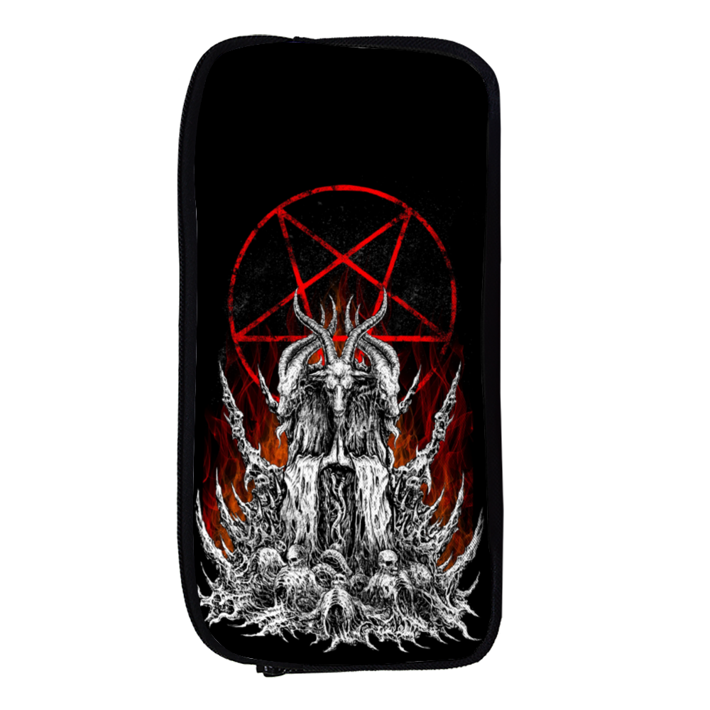 Skull Satanic Goat Satanic Pentagram Flame Pencil Case Bag Large Capacity