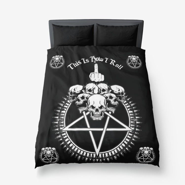 3 Piece Skull Pentagram This Is How I Roll With Pillow Space On Top Of Your Duvet So You Can Still Admire Your Design When Bed Is Made!